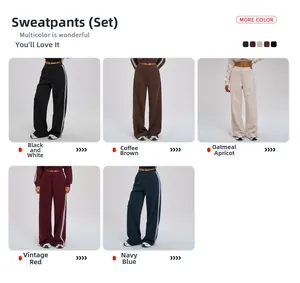 Detail view of athletic sweatpants set in black, coffee, oatmeal, red and navy blue