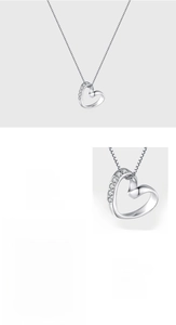 Detailed view of S925 silver heart necklace with hand-set 5A cubic zirconia stones