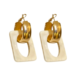 French vintage geometric earrings with gold rings and creamy white resin pendants