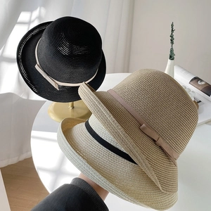 Women Elegant Straw Bucket Hat With Ribbon Bow Sun Protection Summer Beach Sunshade Foldable Cloche Fisherman Cap