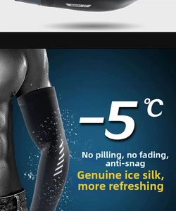 Detail of breathable cooling arm sleeves showing anti-pilling fabric and -5°C ice silk effect