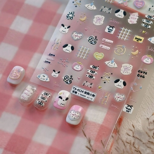 3D embossed graffiti puppy nail art stickers with cute heart and bow relief patterns