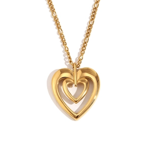 18K gold plated stainless steel double layer hollow heart pendant necklace for women