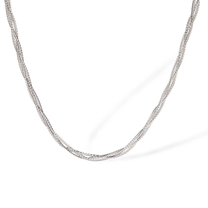 Macro shot of silver twisted multi-strand titanium steel necklace with metallic texture
