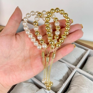 Adjustable Bracelet With Copper Beads And Imitation Artificial Pearls Minimalist Fashion Jewelry For Women