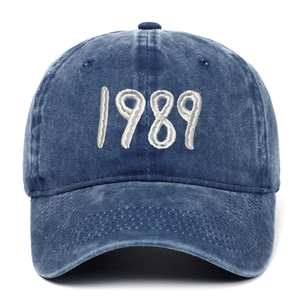 Vintage washed cotton baseball cap in faded blue with 1989 embroidery for outdoor leisure