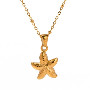Elegant golden starfish pendant necklace with textured bead chain for beach vacation