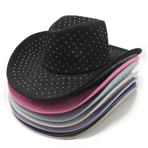 Rhinestone Cowboy Hat Suede Western Party Fedora Wide Brim Y2K Style Vintage Sunshade Retro Fashion Accessories