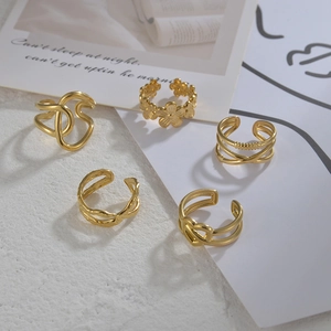 Five-piece vintage 14K gold-plated adjustable rings set for women featuring diverse styles