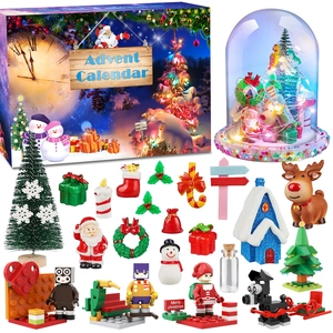 24-day Christmas advent calendar set with LED glass bulb and festive miniature toys