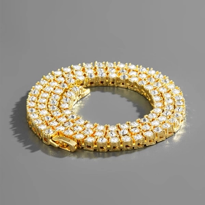 Men's hip-hop gold plated iced out tennis necklace with sparkling diamond accents