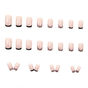 French leopard print press-on nails set in short square shape with nude pink base