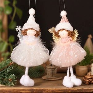 Poupées anges de Noël en jupes de tulle rose et blanc pour décoration de sapin festif