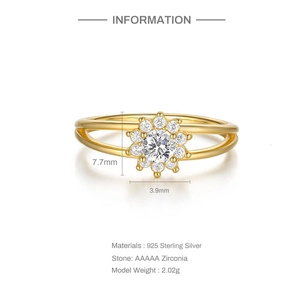Detail of S925 silver flower ring with AAAAA zircon dimensions and specifications