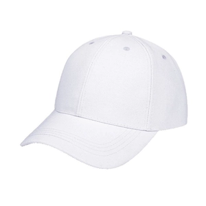Classic plain white cotton baseball cap with curved brim and six-panel structure