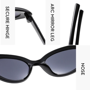 Detail view of sports sunglasses featuring secure hinges, arc mirror legs, and nose pads
