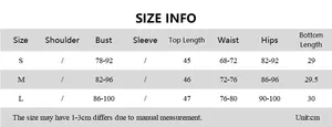 Detailed size chart for women mesh print cardigan and shorts set with measurements in cm