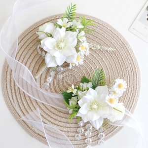Boutonnière Et Corsage De Poignet En Fleurs De Satin Avec Perles De Cristal Pour Mariage Marié Mariée Demoiselles D'Honneur