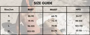 Guide des tailles pour maillot de bain une pièce avec mesures poitrine et taille en cm