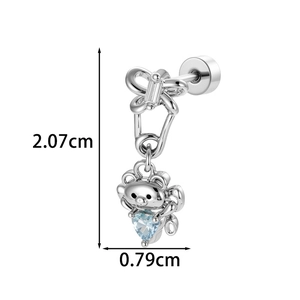 Ohrstecker mit Schleife und Affen-Anhänger mit blauem Herz-Zirkonia, 2,07 cm