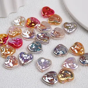 Irregular heart shaped baroque style acrylic beads with colorful metallic finish for DIY jewelry