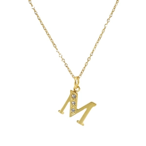 Collier en acier inoxydable plaqué or 18 carats avec pendentif lettre M serti de diamants