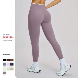 High Waist Yoga Hose Damen Nylon Spandex Kontrastpaspel Bauchkontrolle Workout Leggings Po Lifting Schnelltrocknend Fitness