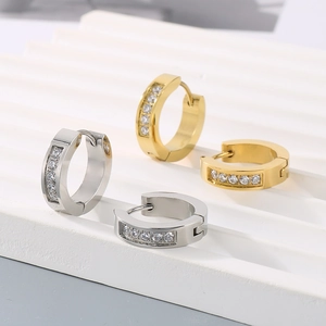Boucles d'oreilles créoles en acier inoxydable or 18K et argent avec oxydes de zirconium