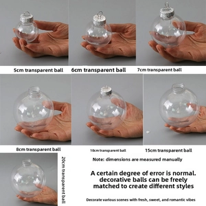 Size comparison of clear plastic decorative bulbs from 5cm to 20cm with metal caps