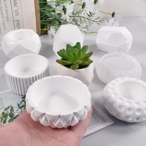 DIY silicone molds for geometric succulent planters and candle holders with textured designs
