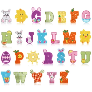 Easter cartoon alphabet embroidery patches set with 26 letters and cute animal patterns