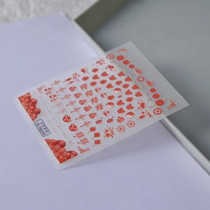 5D embossed nail art stickers with red Chinese lanterns, knots, and koi fish designs