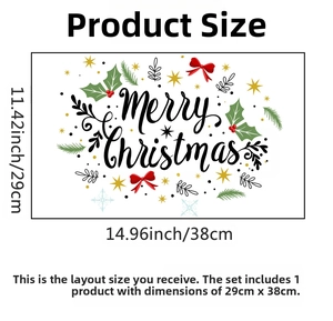 Detail showing Merry Christmas wall sticker dimensions with holly and snowflake designs