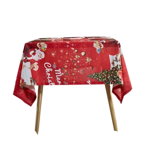 Red Christmas tablecloth with Santa Claus and tree patterns on high-quality polyester fabric