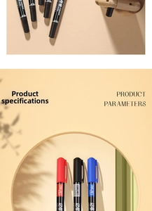 Detail view showing technical specifications and colors of Deli 6824 permanent markers