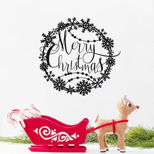Merry Christmas wall sticker with black lettering and snowflakes for festive home decor