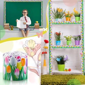 Spring tulip flower bulletin board border stickers roll for classroom wall decoration