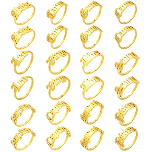 Gothic Zodiac Sign Ring Stainless Steel Adjustable Open Band Old English Letter Jewelry For Men Women 18K Gold Plated Polished