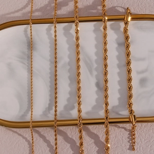 Chic 18K gold plated stainless steel twist rope chain necklace in five different thicknesses