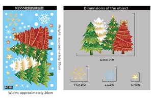 Detaillierte Größentabelle für Weihnachtsbaum-Fensteraufkleber mit Schneeflocken und Sternen