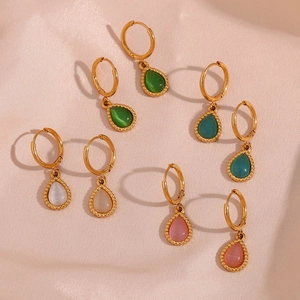 Elegant waterdrop cat eye stone earrings in gold stainless steel with multiple colors