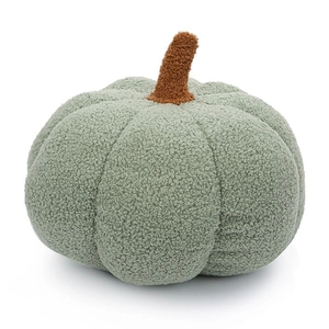Pluche pompoen sierkussen in saliegroen van zacht teddy fluweel voor knus interieur