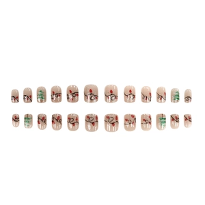 Christmas tree design press-on nails with 24 pieces of pink glitter false nail set