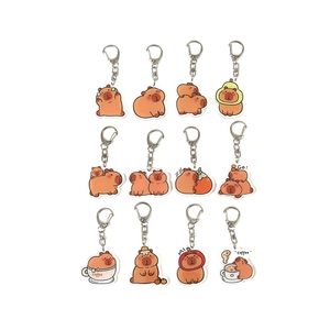 Collection de 12 porte-clés Capybara mignons en acrylique avec divers motifs de dessins