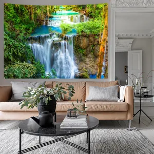 Grande tapisserie murale avec forêt et cascade pour salon moderne et dortoir chic