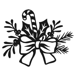 Christmas candy cane wall sticker with black ribbon bow and holly leaves decor
