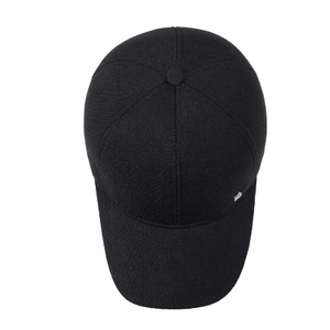 Men's winter baseball cap in textured black wool blend with warm ear protection