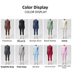 Détails d'ensembles de yoga taille haute et vestes disponibles en dix couleurs sport