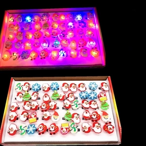 Detailed set of Christmas LED glowing rings featuring Santa and snowman cartoon shapes