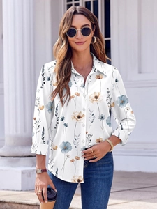Elegantes langärmeliges Damenhemd mit Blumendruck und Reverskragen in modischer Streetwear